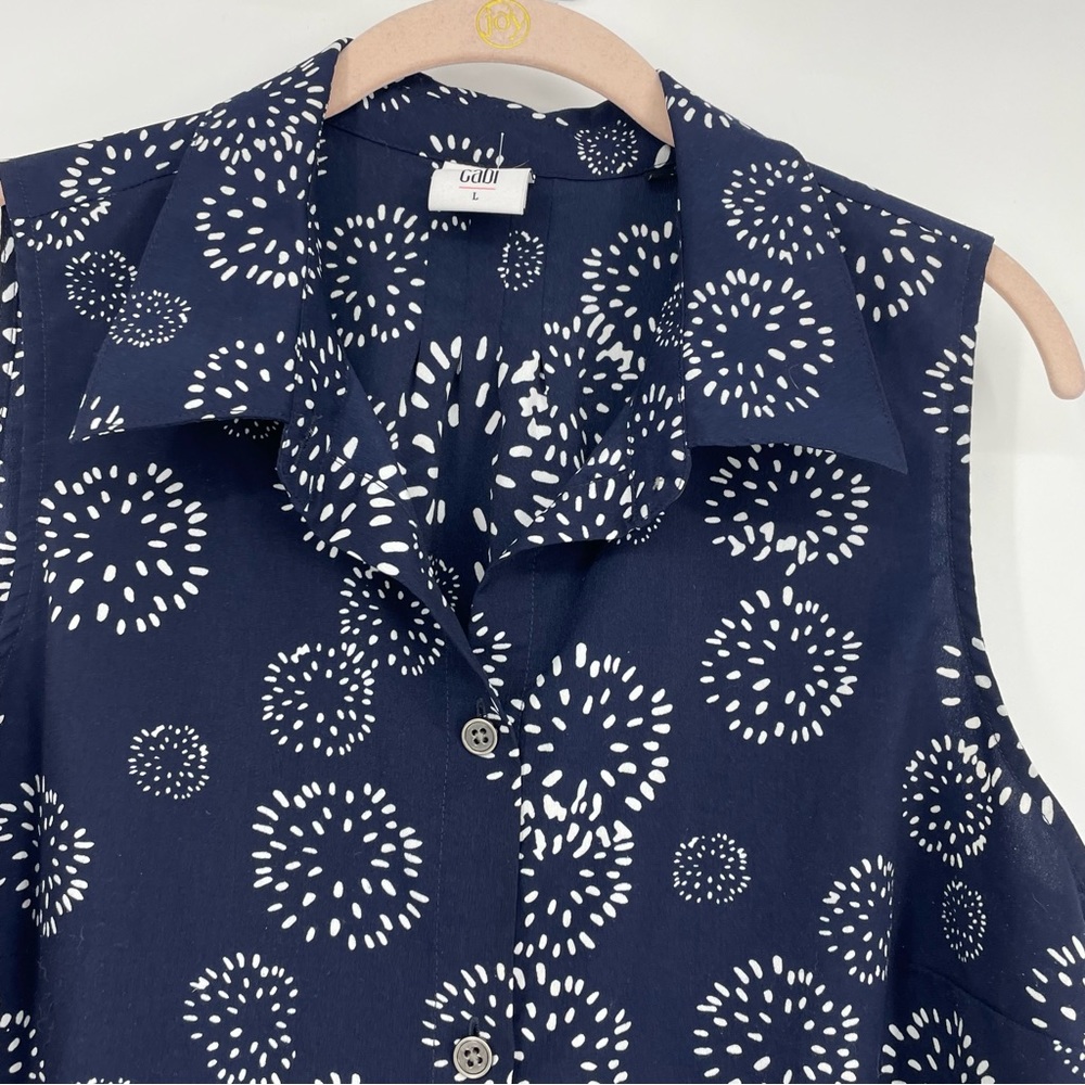 CAbi Wish Top #5215 Navy Blue White Dandelion Print Peplum Back - Picture 4 of 6